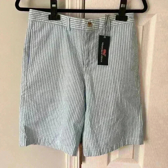 Vineyard Vines Other - Vineyard Vines NWT Boys 16 Club Short Seersucker Stripe Ocean Breeze Blue White